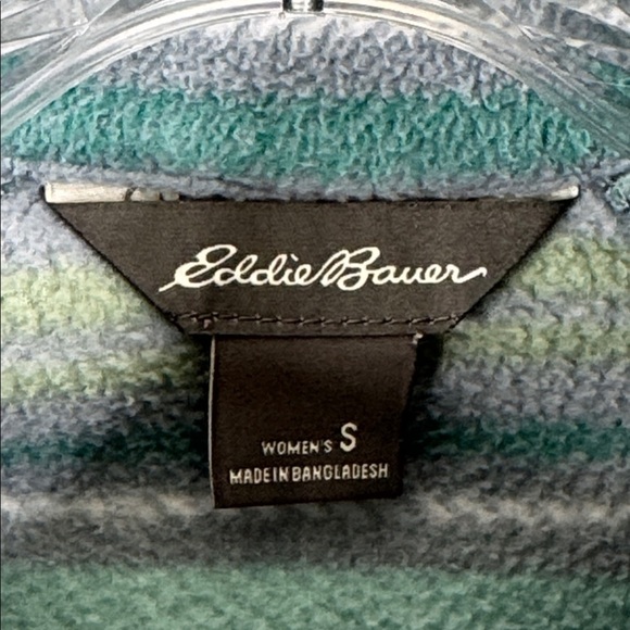 Eddie Bauer Women's Small Green Gray Striped Half Zip-Up Fleece Pullover - Picture 4 of 6